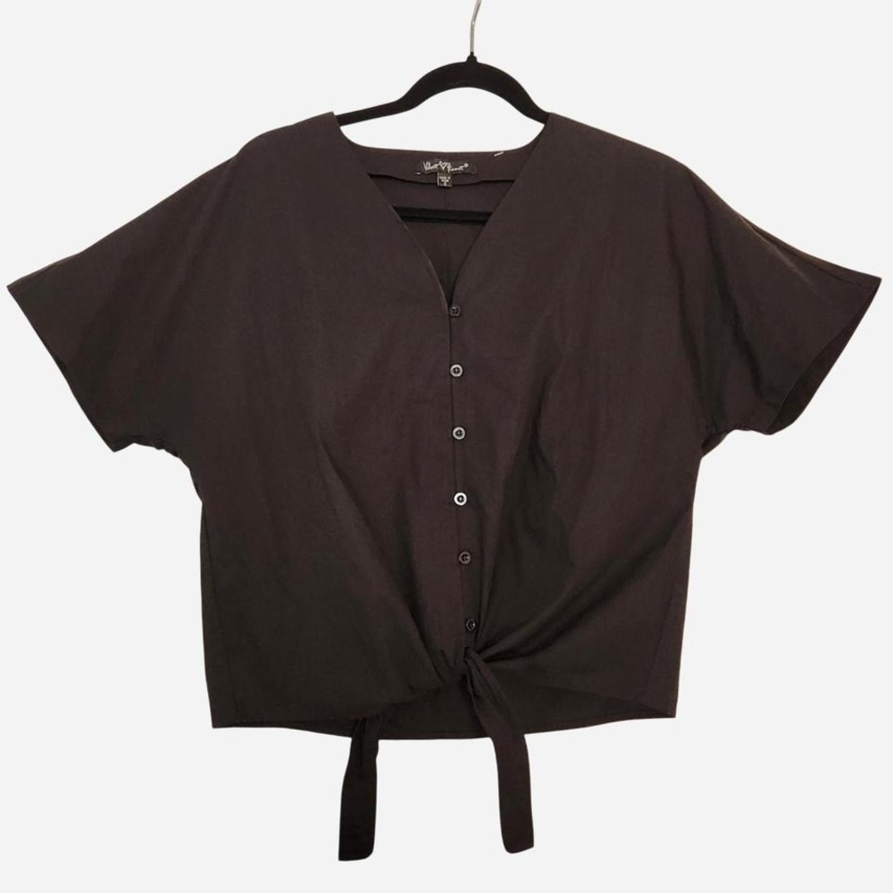 NWT Velvet Heart black tie-front kimono sleeve cropped short sleeve blouse